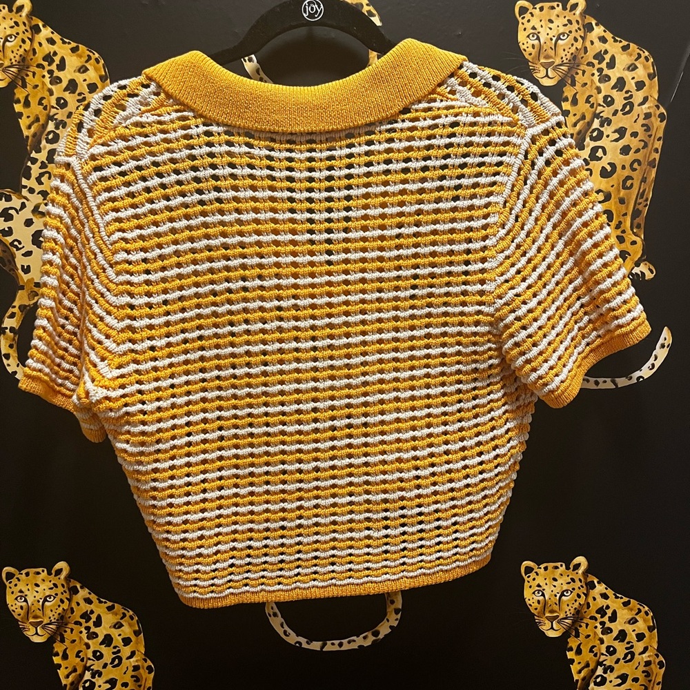 10 Crosby Derek Lam Yellow and White Knit Top - Picture 8 of 8